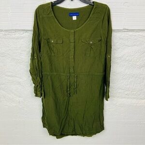 SIMPLY STYLED olive green pocket front long sleeve mini dress size large